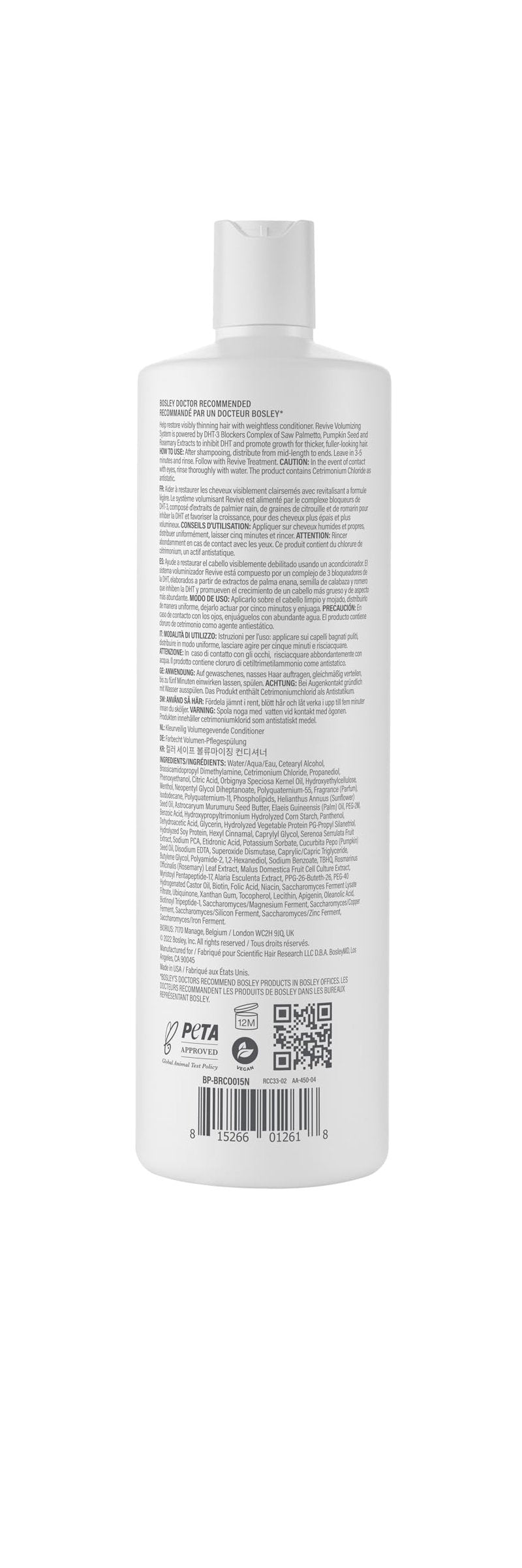 BosRevive Volumizing Conditioner for Thinning, Color/Chemically-Treated Hair – DHT Blocker, Sulfate-Free, Vegan, Biotin, Saw Palmetto & Rosemary – Thicker, Fuller Hair – 33.8 Fl Oz.