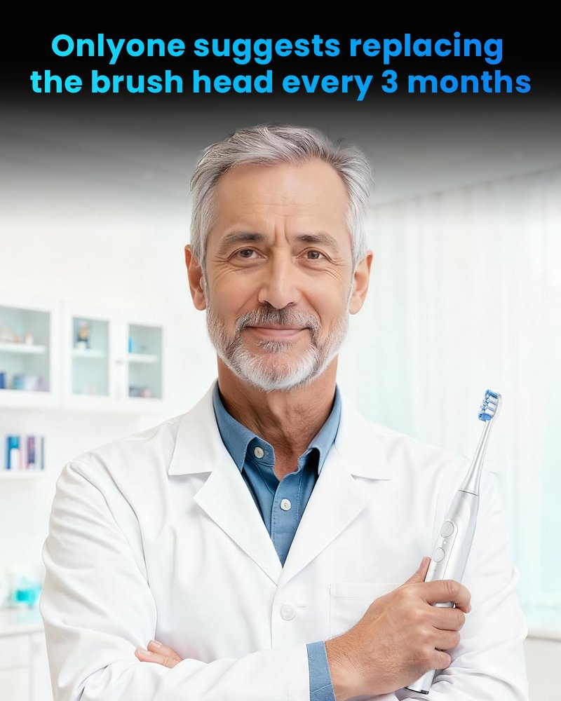 Onlyone Sonic Electric Toothbrush for Adults, Rechargeable Ultrasonic Electric Toothbrush with 8 Brush Heads, Travel Case, Charging Base & Wireless Charging - 5 Modes with Smart Timer