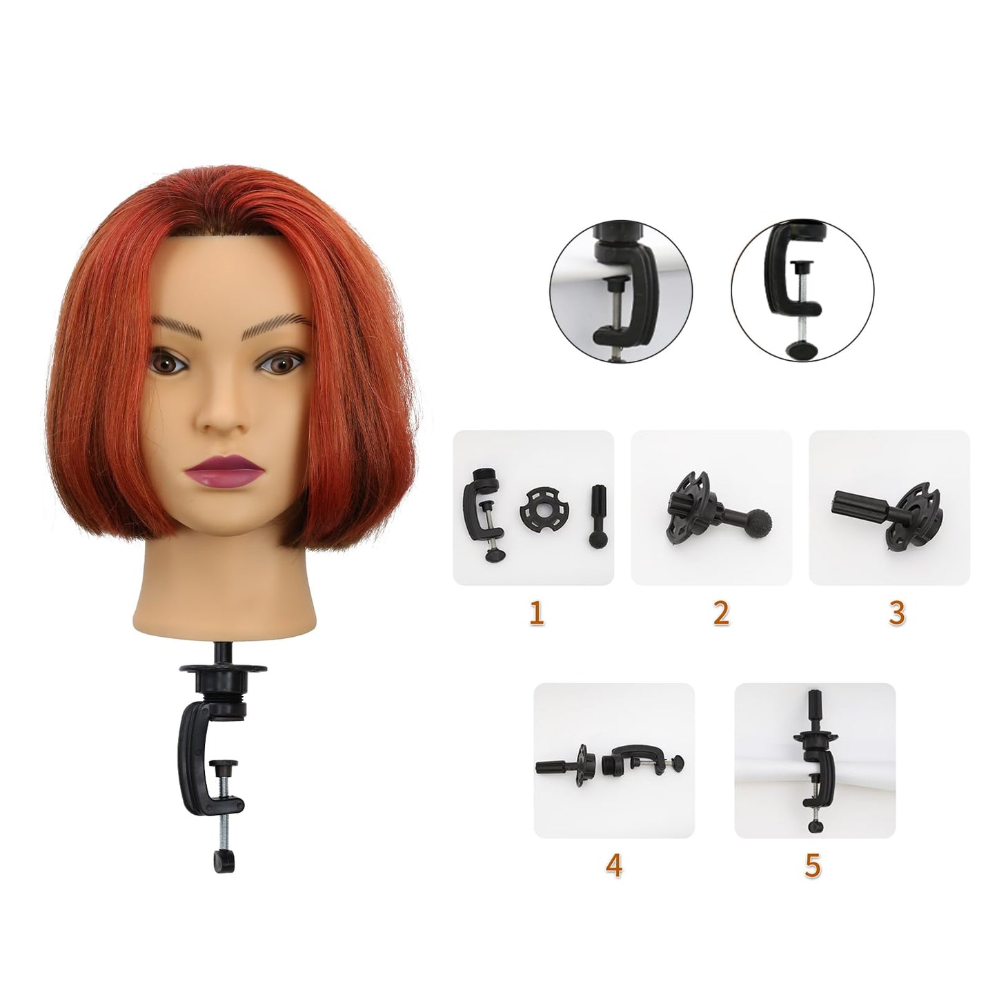 Mannequin Head Human Hair 14 Inch 100% Real Human Hair Hairdresser Practice Training Head Cosmetology Mannequin Head Can be Bleached And Dyed With Small Stand And Alligator Clip(14 Inch Dark Brown)