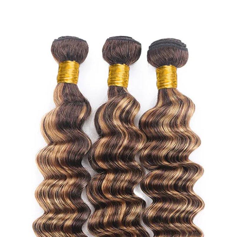 4/27 Bundles Human Hair Ombre Deep Wave Bundles Unprocessed Brazilian Remy Hair Extensions 14 14 14 Inch Highlight Honey Brown Bundle Ultra Soft No Tangle For Women Deals