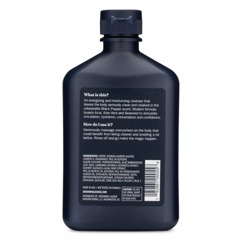 Grooming Lounge Our Best Smeller Body Wash - Moisturizing, Clarifying Foaming Shower Scrub - Fresh, Classic, Suave Fragrance of Acai, Aloe Vera, Seaweed, and Black Pepper - Dry Skin Defense - 11.5 oz