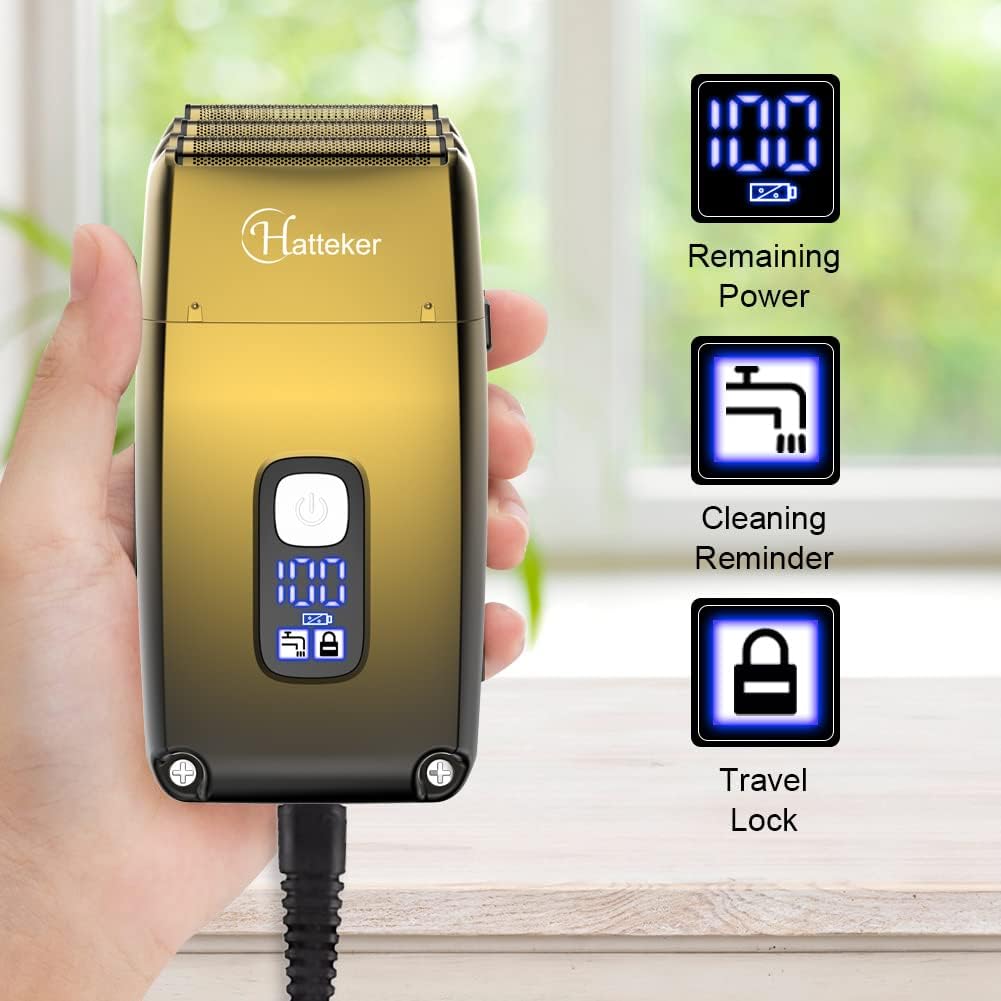 Hatteker Electric Foil Head Shaver for Men - Triple Blade Waterproof Bald Head Trimmer | Cordless Gold