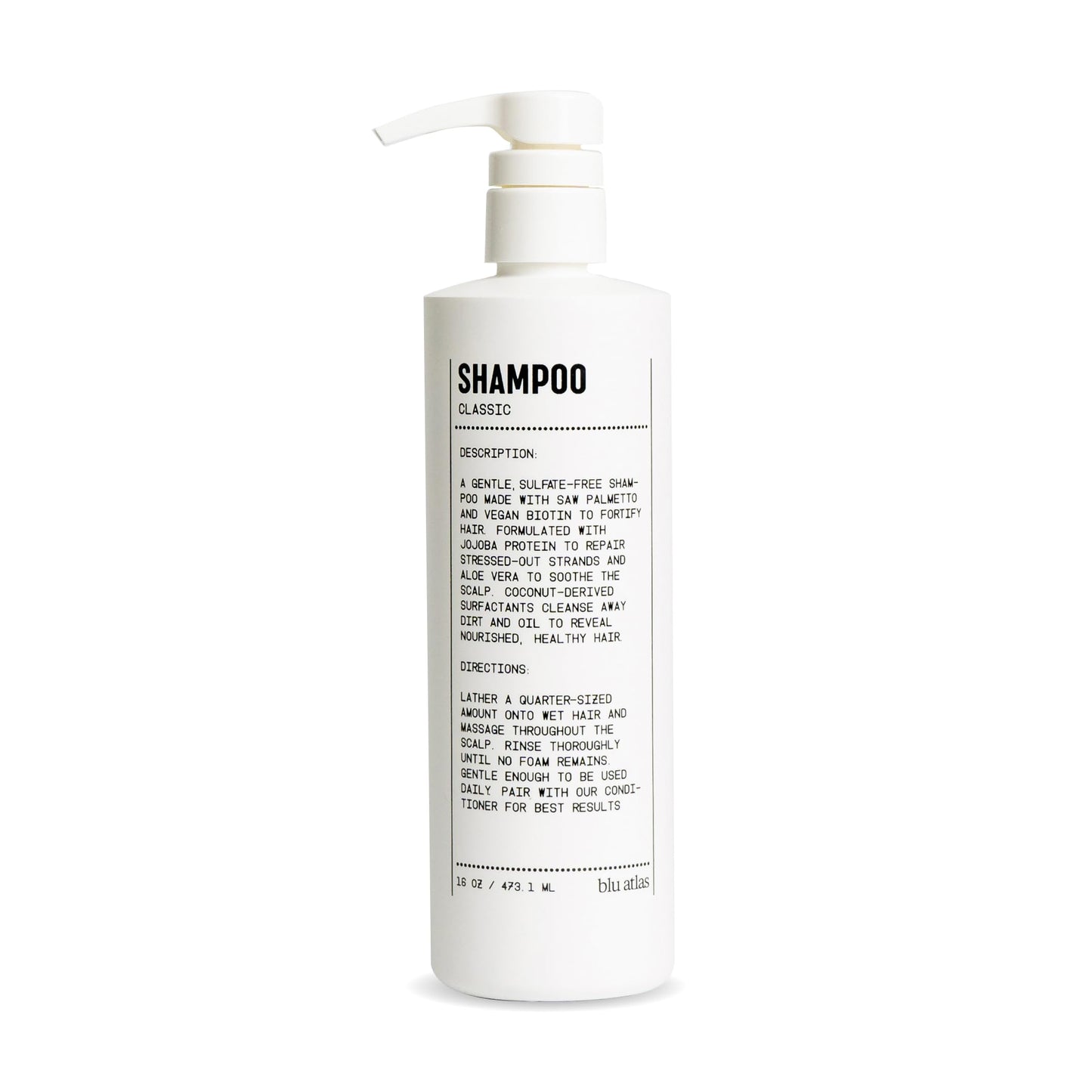 Blu Atlas Men's Natural Shampoo – Organic, Sulfate-Free, Paraben-Free – Deep Cleansing & Hydrating – Classic Scent (Bergamot, Sage, Patchouli) – Made in America– 16 oz
