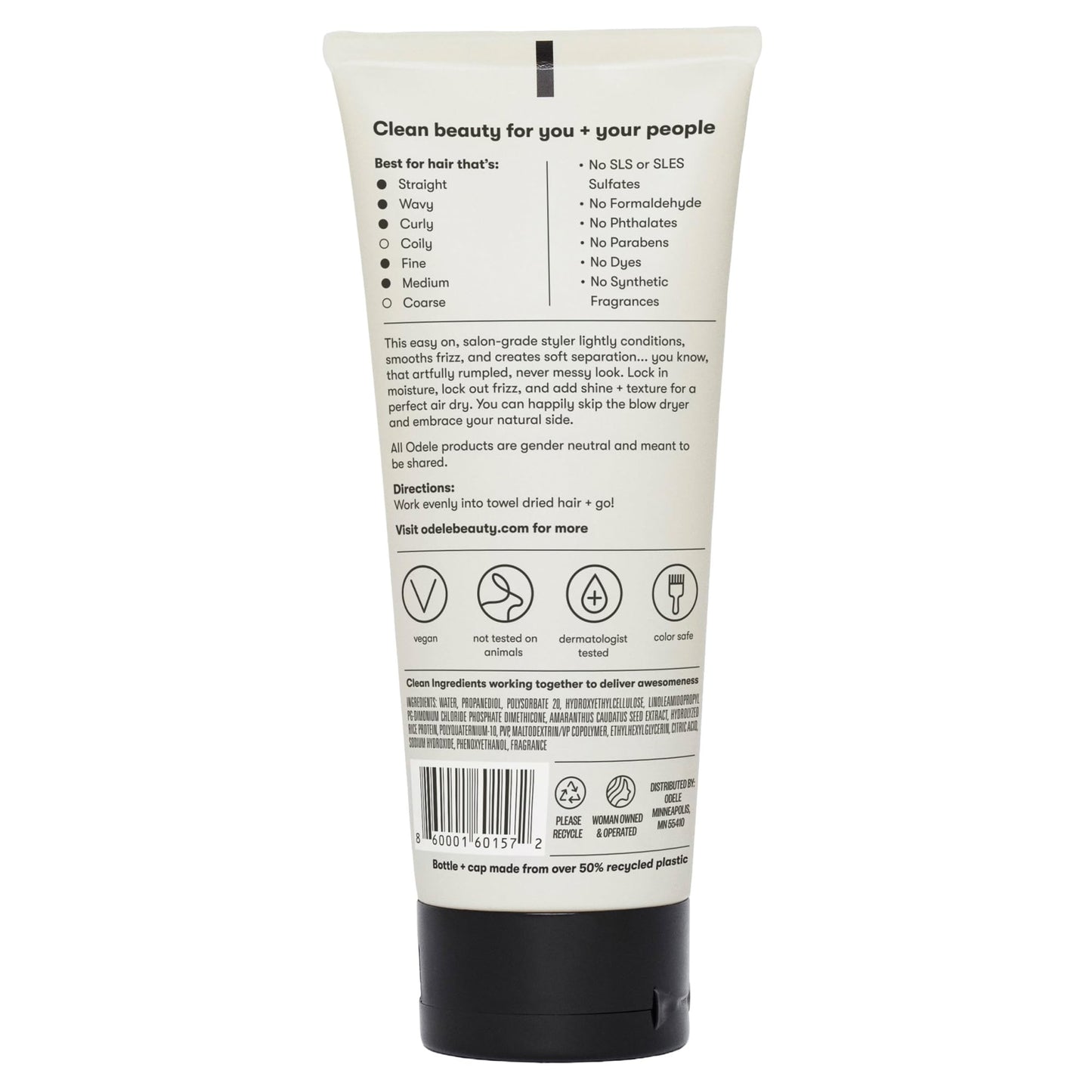 Odele Air Dry Styler, No-Heat Styling Gel to Smooth Frizz, Define and Condition Strands, for Straight, Wavy, and Curly Hair Types, 6 oz