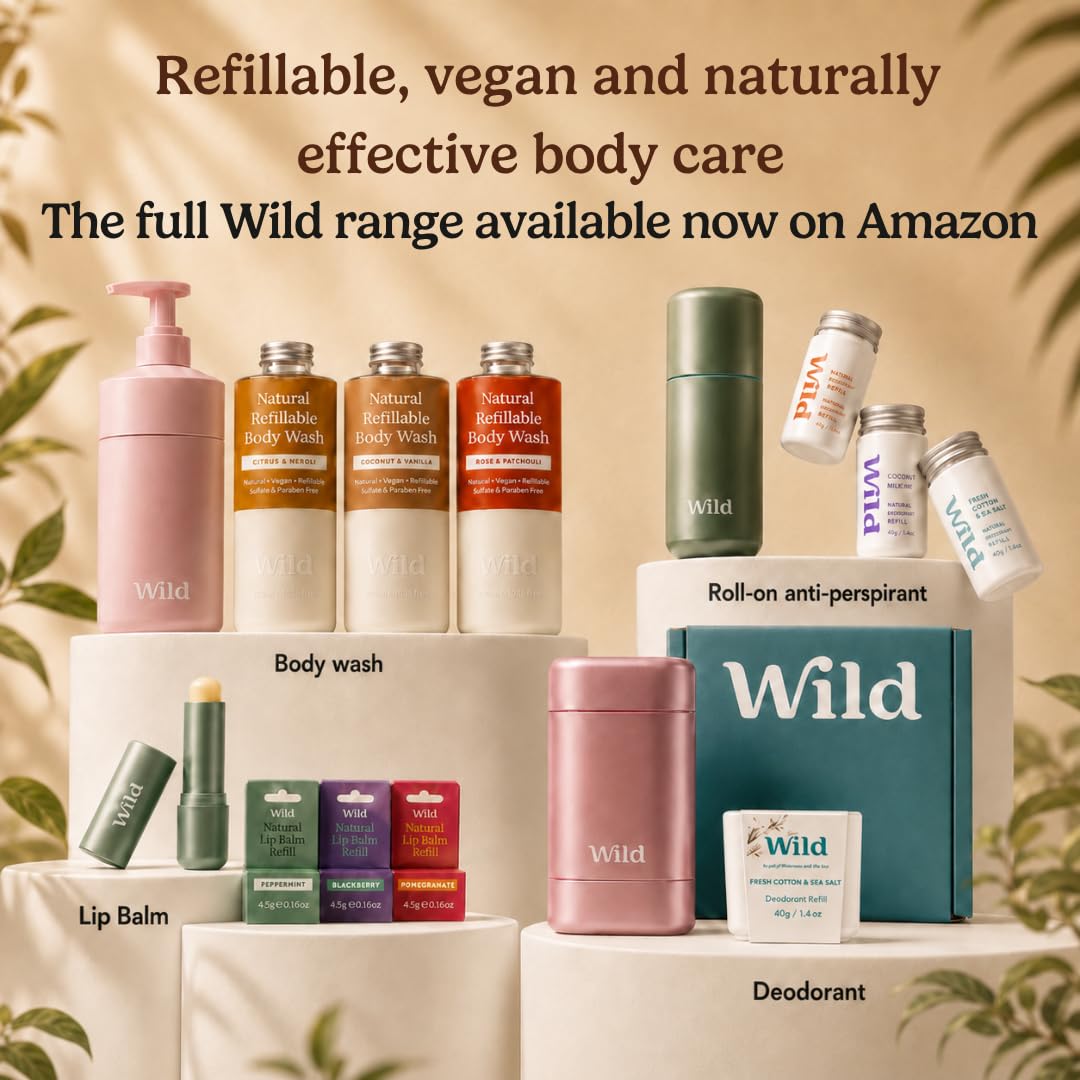 Wild Aluminum Free Natural Deodorant Starter Kit - Refillable Black Case - Natural Ingredients & 24 Hour Odor Protection - Women & Men's - Honey & Cactus Flower Scent - Case + 1 Refill
