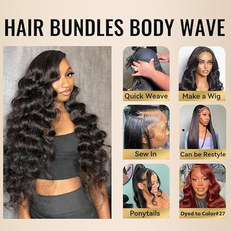 WEQUEEN Bundles Human Hair Body Wave 16A Brazilian Virgin Hair Bundles 20 Inch Thick Weave Natural Black