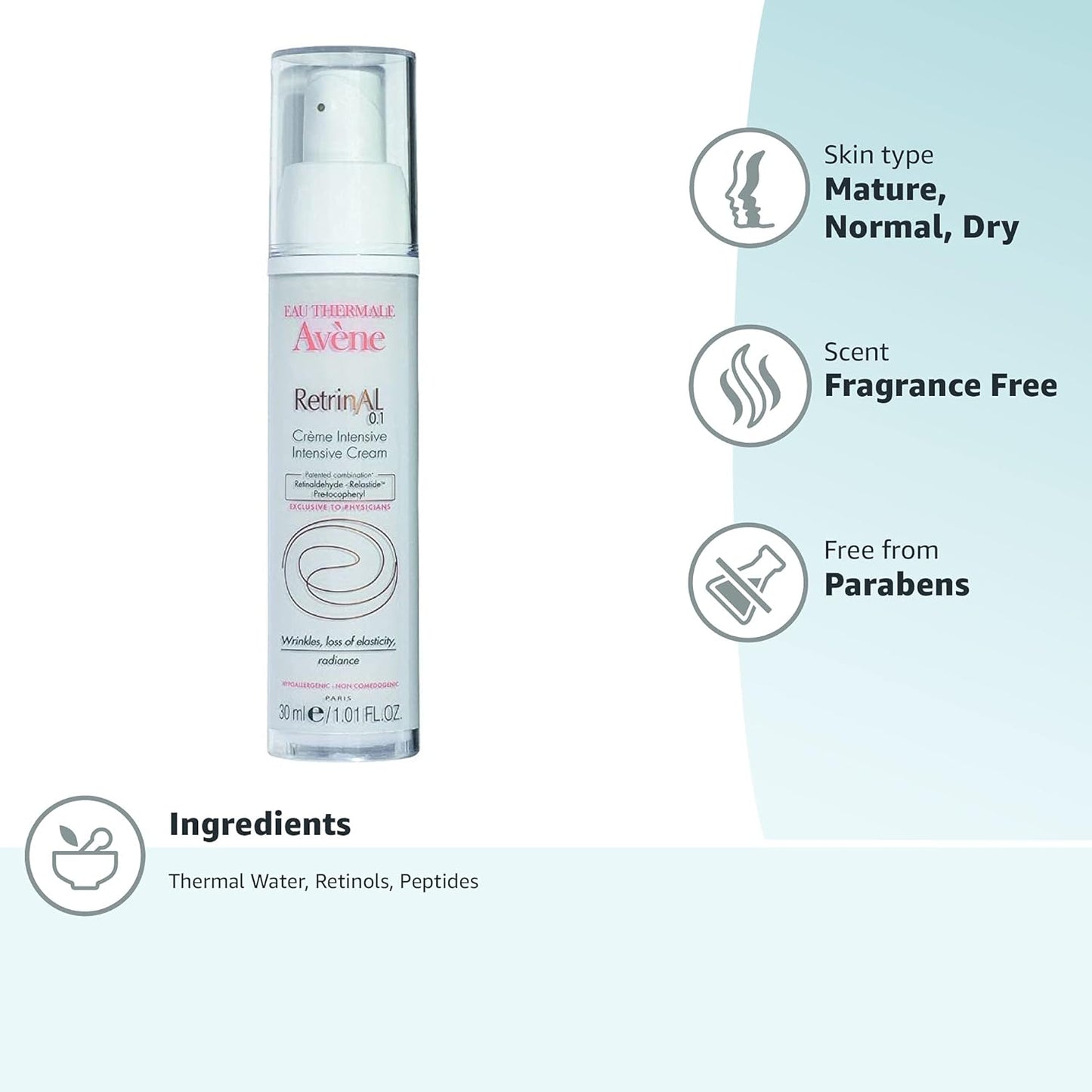 Avene RetrinAL 0.1 Intensive Cream - Retinaldehyde Anti-Aging Treatment | Brighten & Rejuvenate Skin, 1.01 Oz (Pack of 2)