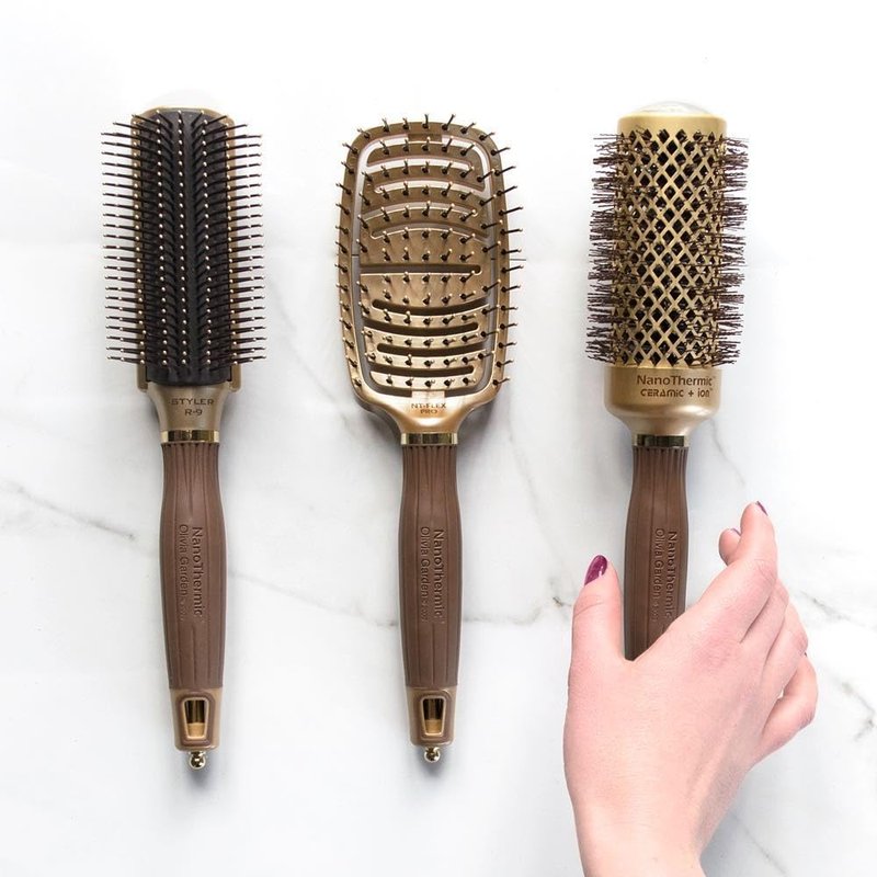Olivia Garden Ceramic + Ion NanoThermic Styler Hair Brush - Daily Styling for All Hair Types - With Retractable Sectioning Pick, Styling
