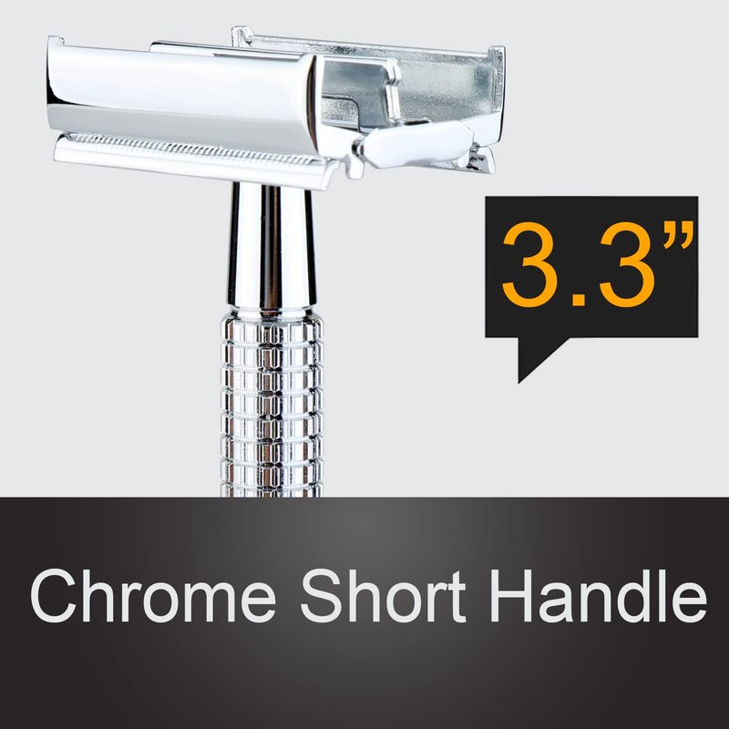 **WEISHI Butterfly Double Edge Safety Razor - Chrome Short Handle with 5 Stainless Blades for a Smooth Wet Shave**