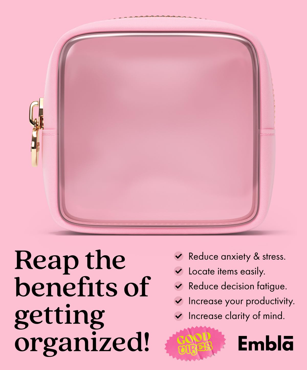 Clear Makeup Bag Zipper Pouch, Transparent Cosmetic Case Organizer, TSA Approved Travel Toiletry Case, Travel Accessories Essentials Makeup Tote for Women, Mini Cute Make up Bag for Purse - Black