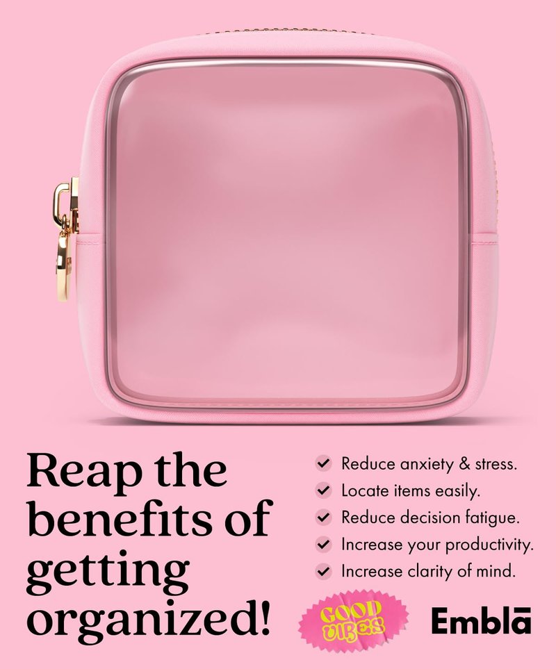 Clear Makeup Bag Zipper Pouch, Transparent Cosmetic Case Organizer, TSA Approved Travel Toiletry Case, Travel Accessories Essentials Makeup Tote for Women, Mini Cute Make up Bag for Purse - Black