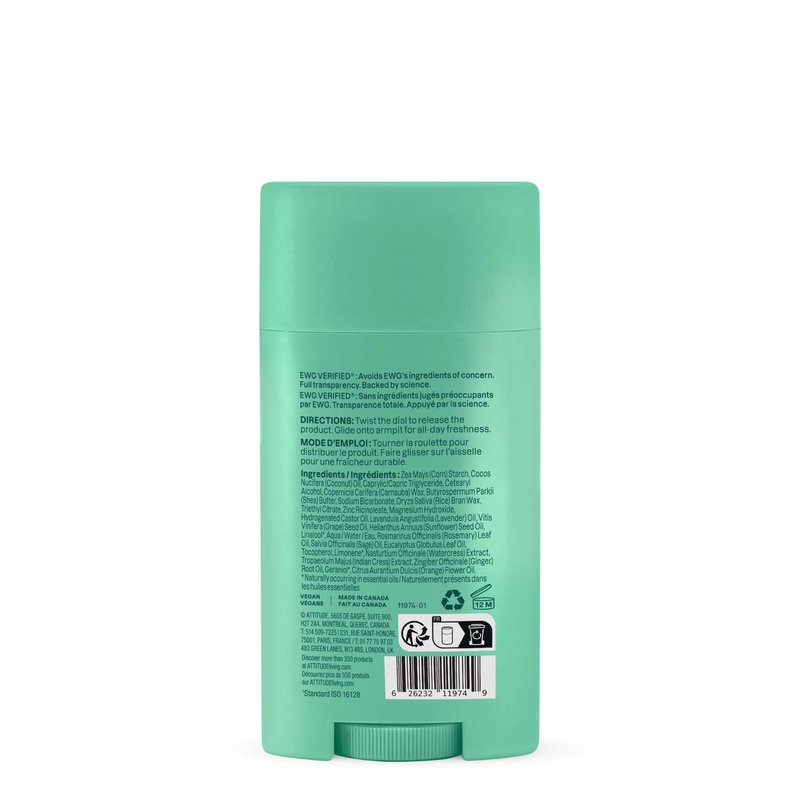 ATTITUDE Aluminum Free Deodorant, Natural Origin Ingredients, EWG Verified, Odor Control With Baking Soda, Twist & Glide, Dermatologically Tested, Vegan, Sage & Rosemary Scent, 2.64 Oz