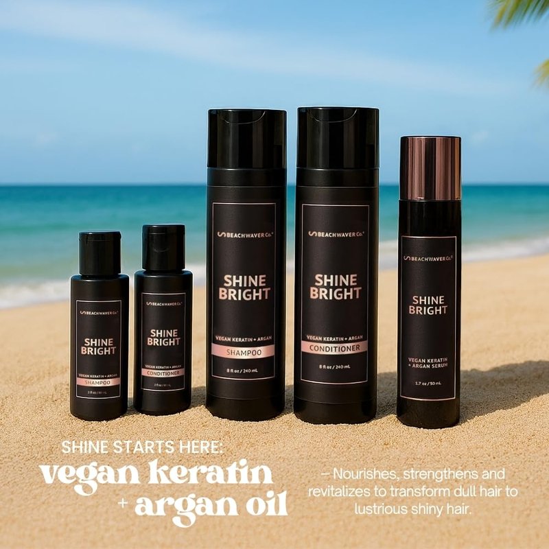 The Beachwaver Co. Shine Bright Serum - Full Size (1.7 Oz) | Award-Winning Shine Serum w/Vegan Keratin & Organic Argan Oil | Smoothing Formula for Silky, Frizz-Free Finish | Bali Beach Night