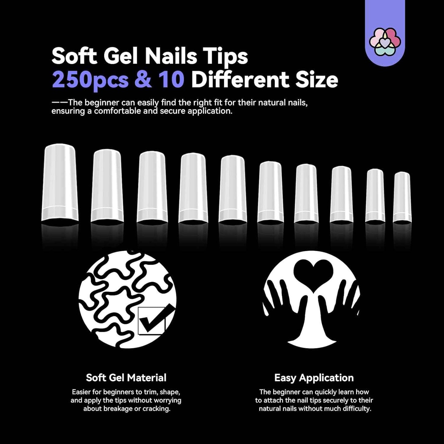 French Acrylic Nail Kit - SAVILAND Half Cover Nail Tips (10 Sizes) with Glue