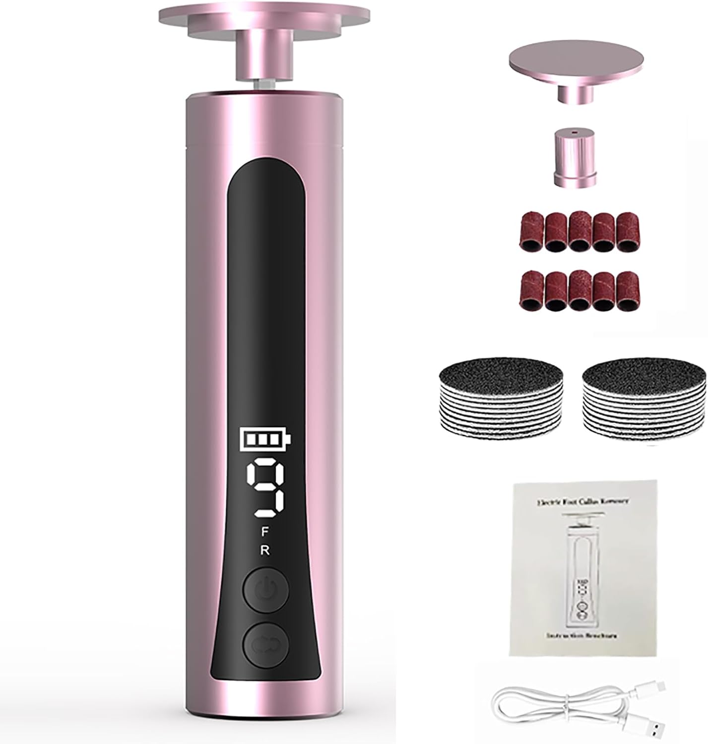 Electric Foot Callus Remover & Nail Drill - Cordless, 11000RPM, 9 Speeds, Digital Display, 10 Grinding Heads & 20 Sandpaper Discs