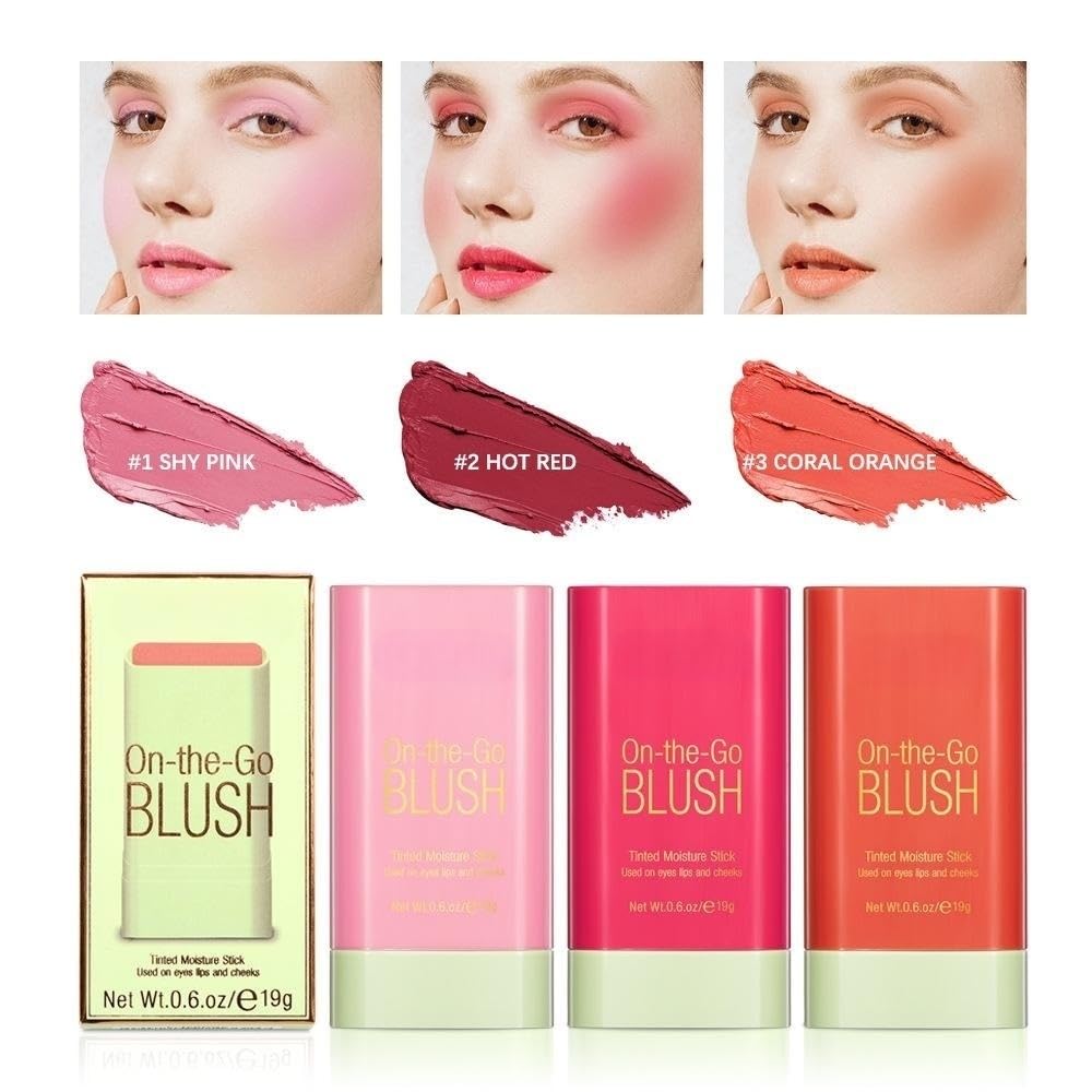 Lovelycat On-the-Go Makeup Blush Stick Tinted Moisture Stick, Shadow Lips Cheek Blusher Creamy Long Lasting Natural Nude for All Skin Natural Waterproof, Long Lasting (Pink)