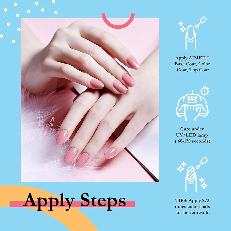 AIMEILI Hema-Free No Wipe Top & Base Coat Set | Natural Sheer Pink Gel Color