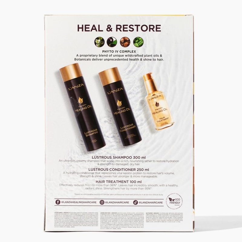 L'ANZA Keratin Healing Oil Trio Hair Kit - Restorative Shampoo, Conditioner & Treatment Serum | Luxury Care for Dry, Damaged Hair (10.1/8.5/3.4 Fl Oz)