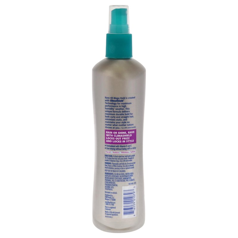 Rave 4X Mega Long-Lasting Firm Hold Hair Spray for Heat Protection, Volume and Shine - 24 Hour Hold & Anti Humidity Spray for Hair - Minimizes Frizz - Unscented & Non Aerosol - 11 Fl Oz