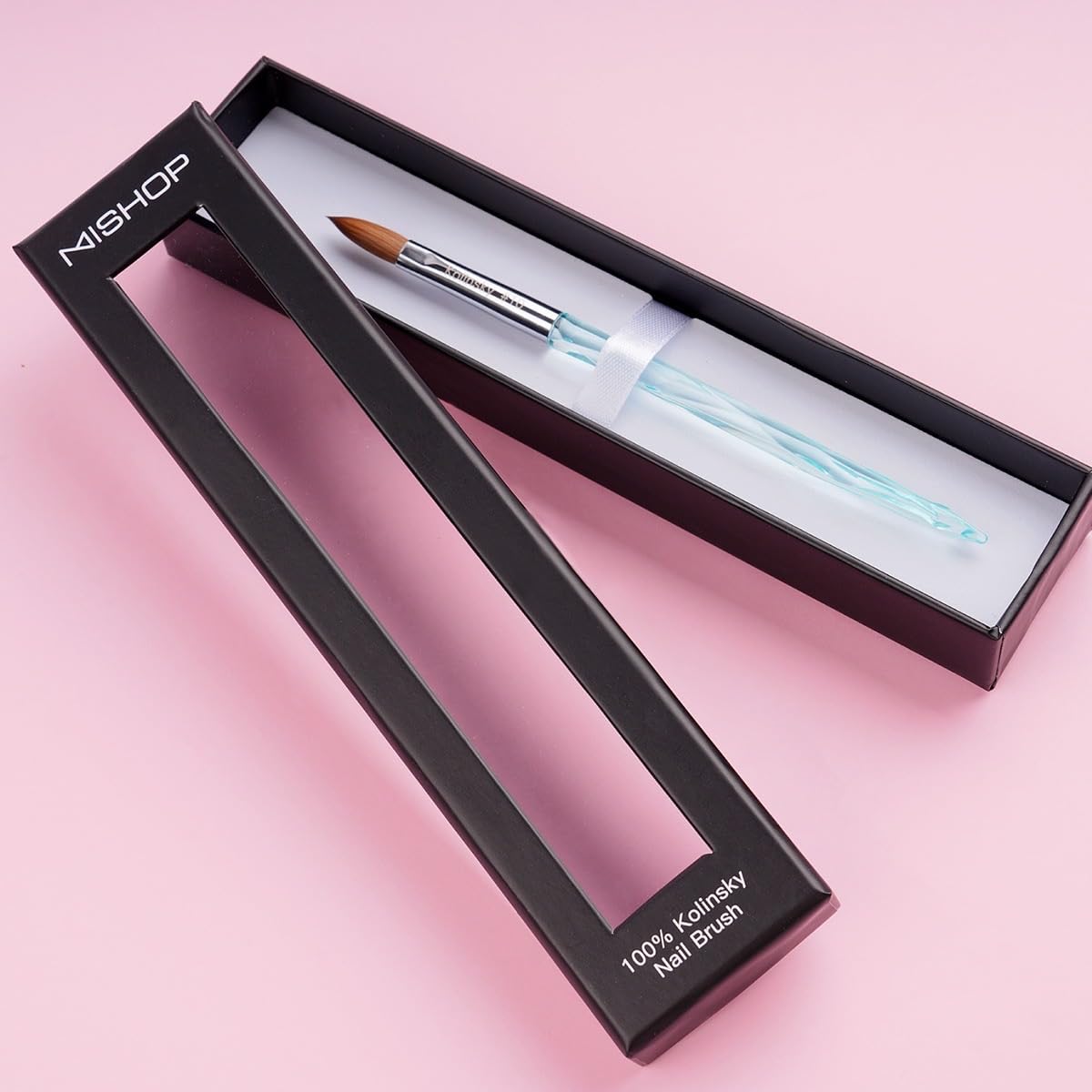 M ProK 100% Kolinsky Acrylic Nail Brush – Professional Nail Brush for Acrylic Application with Crystal Blue Handle – Handcrafted Salon Quality Tool (Size #12)