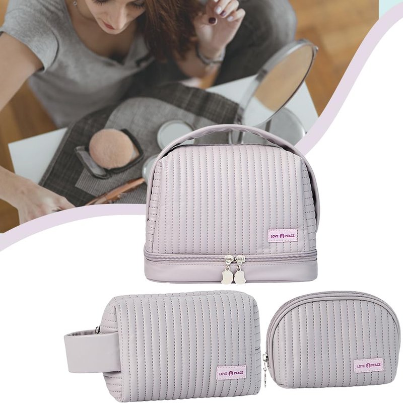 kamumanni Makeup Bag Set of 3, Toiletry Bag for Women, Small Makeup Bag for Purse, Cute Quilted Cosmetic Bag for Travel, Gift for Women, Light Purple