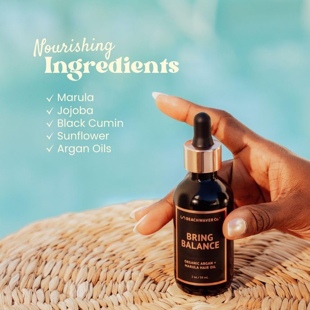 Beachwaver Co. Organic Argan & Marula Hair Oil Treatment - Vegan, Fragrance-Free | 2 Oz, 5 Natural Ingredients