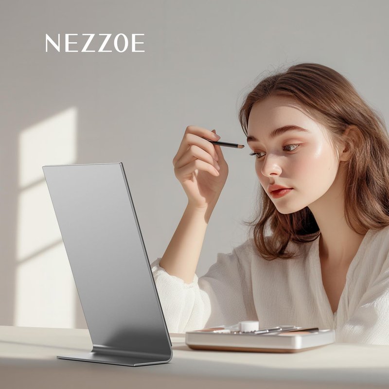 NEZZOE 12"x7" Frameless Flat Makeup Mirror, Free Standing Vanity Mirror for Bathroom Countertop, Desk or Jewelry Display, Perfect for Makeup & Shaving