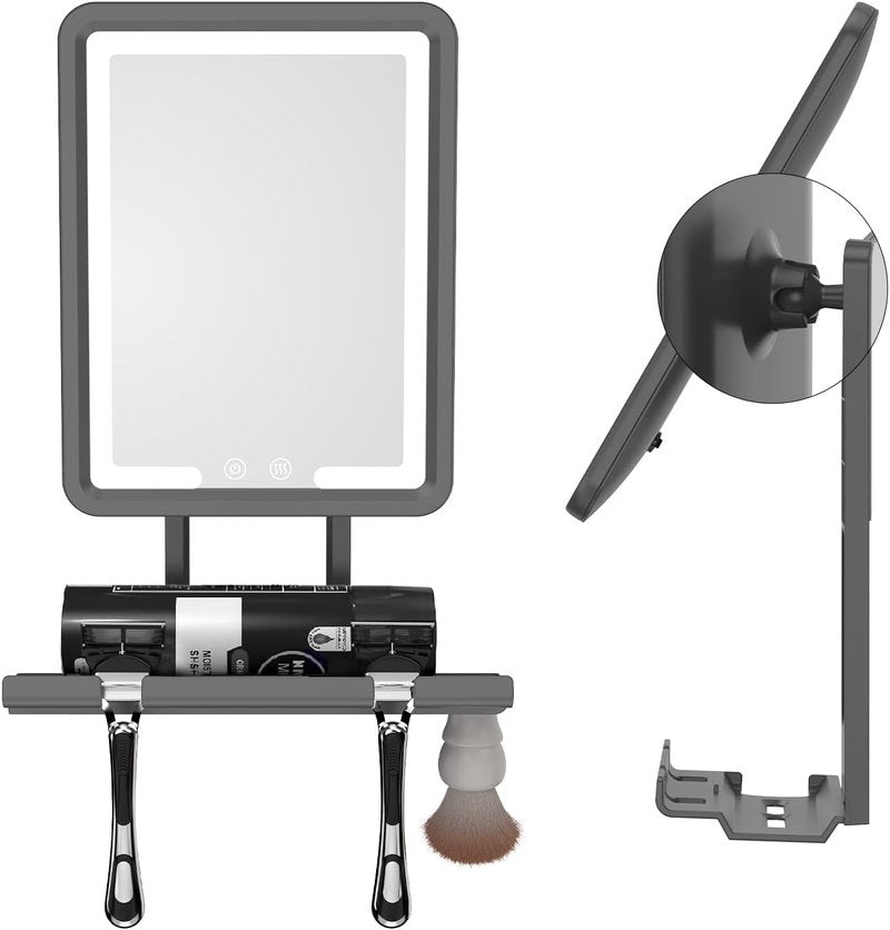 Heated Shower Mirror - Fogless 360° Adjustable Shaving Mirror with Light | Rechargeable with Storage Tray & Razor Holders