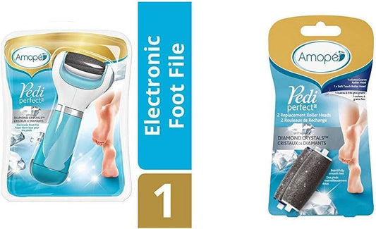 Amope Pedi Perfect Electronic Foot File & Callus Remover with Diamond Crystals - Blue, Coarse, Batteries Included
