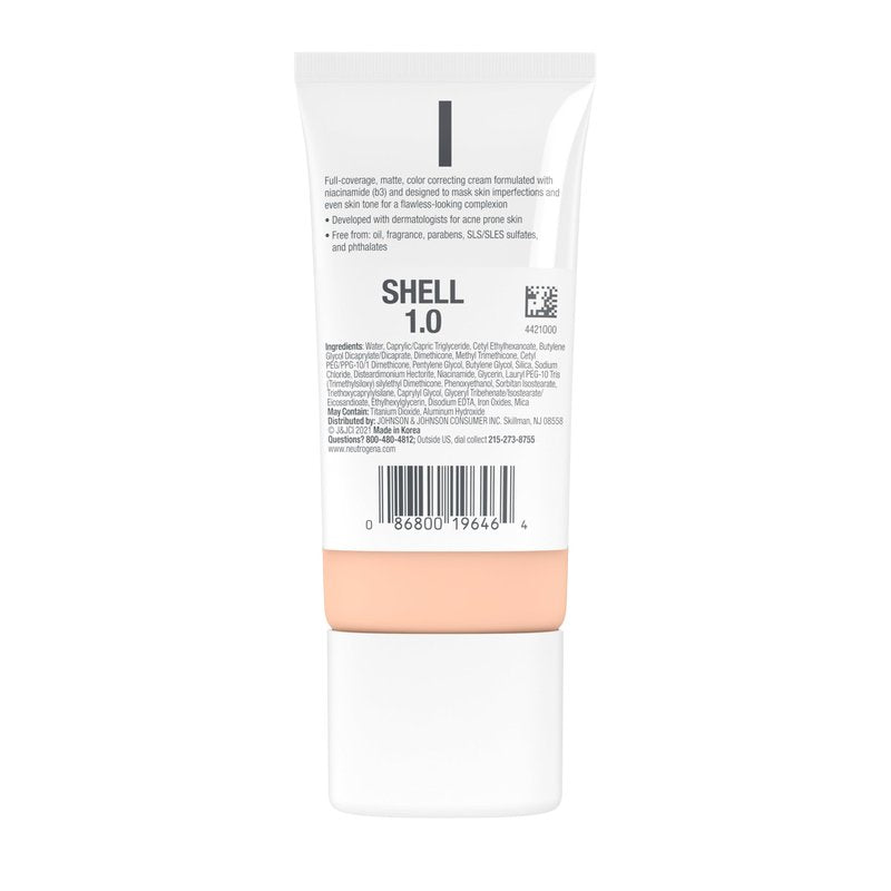 Neutrogena Clear Coverage Flawless Matte CC Cream, Full-Coverage Color Correcting Cream Face Makeup with Niacinamide (b3), Hypoallergenic, Oil Free & -Fragrance Free, Golden Ecru, 1 oz (Pack of 2)