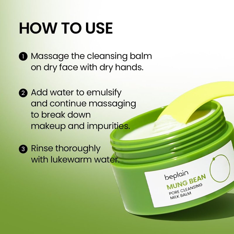 beplain Mung Bean Pore Cleansing Milk Balm | Makeup Remover for Sensitive Skin | Ceramides Cleansing Balm | Non-Greasy Sorbet Texture | Korean Skincare | 3.38 fl.oz