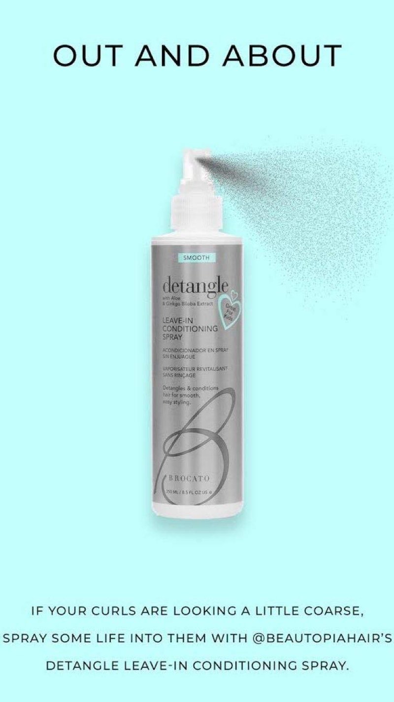 Brocato Detangle Leave In Conditioner Spray, 8.5 oz | Hair Detangler & Conditioning Spray for Women to Smooth Hair | Tame Frizz & Provide Sun & Heat Protection | Detangling Products for All Hair Types