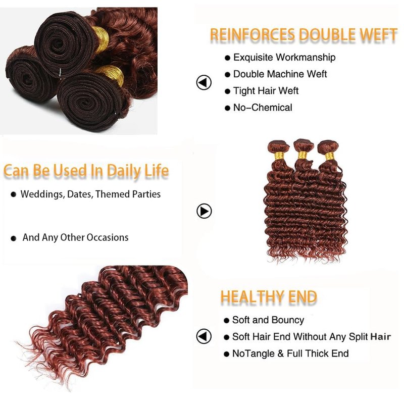 Ailabi Brazilian 33 Color Reddish Brown Human Hair Bundles 8 10 12 Inch Deep Wave Bundles Human Hair 11A Unprocessed Virgin Quick Weave Sewn In Hair for Black Women