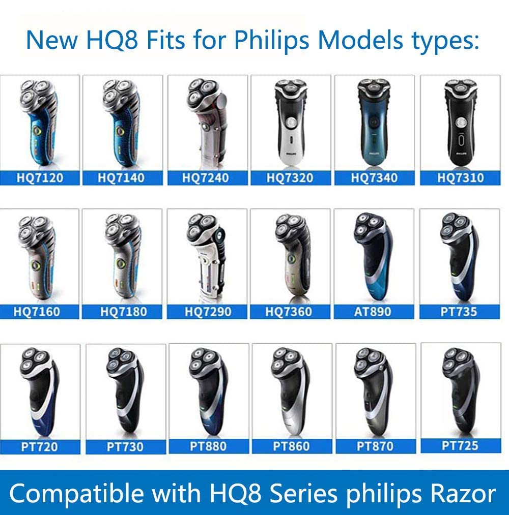HQ8 Replacement Heads for Philips Norelco Shavers – 9-Piece Pack Compatible with PT720, PT730, PT735, PT860, AT890, AT891 Series – Smooth, Skin-Friendly, Easy-Clean Aquatec Replacement Heads