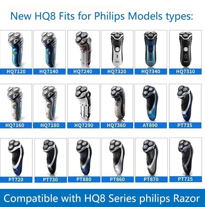 HQ8 Replacement Heads for Philips Norelco Shavers – 9-Piece Pack Compatible with PT720, PT730, PT735, PT860, AT890, AT891 Series – Smooth, Skin-Friendly, Easy-Clean Aquatec Replacement Heads