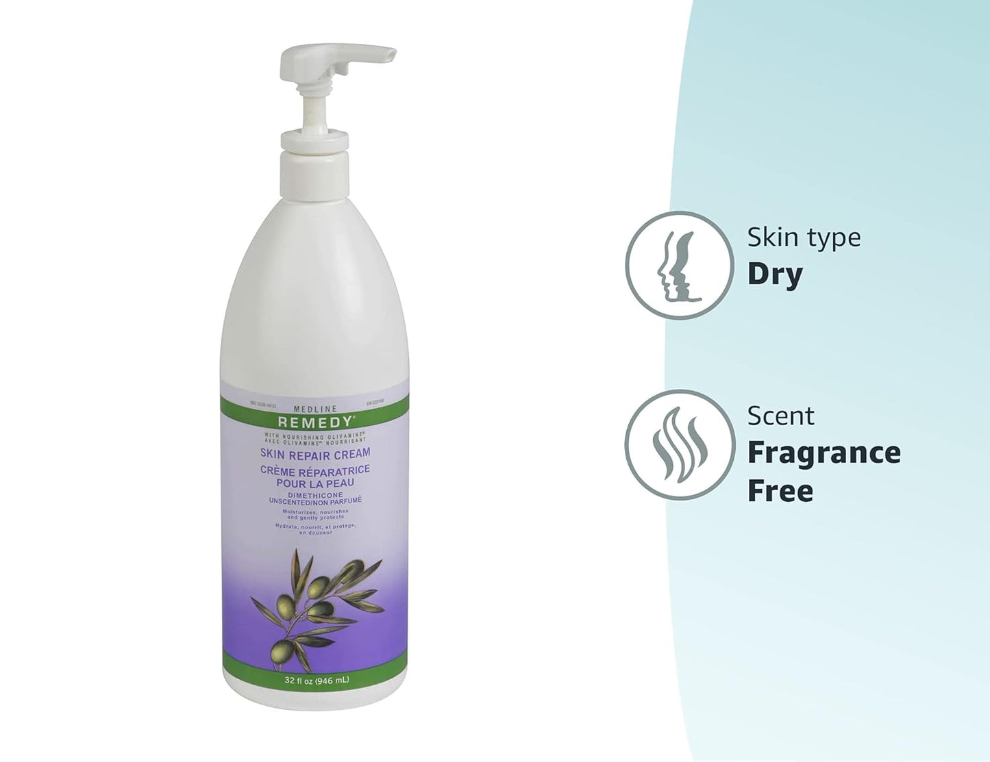 Medline Remedy Olivamine Skin Repair Cream - Unscented Body Lotion, 32 Fl Oz