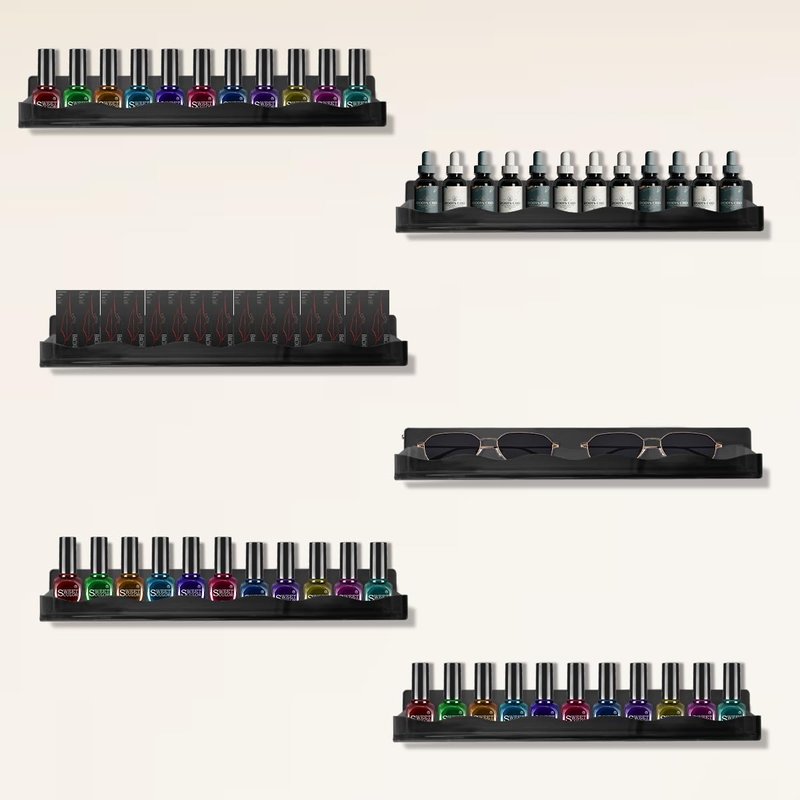 Acrylic Nail Polish Rack - 15" Wall-Mounted Organizer | Gel Polish Display Shelf, Black