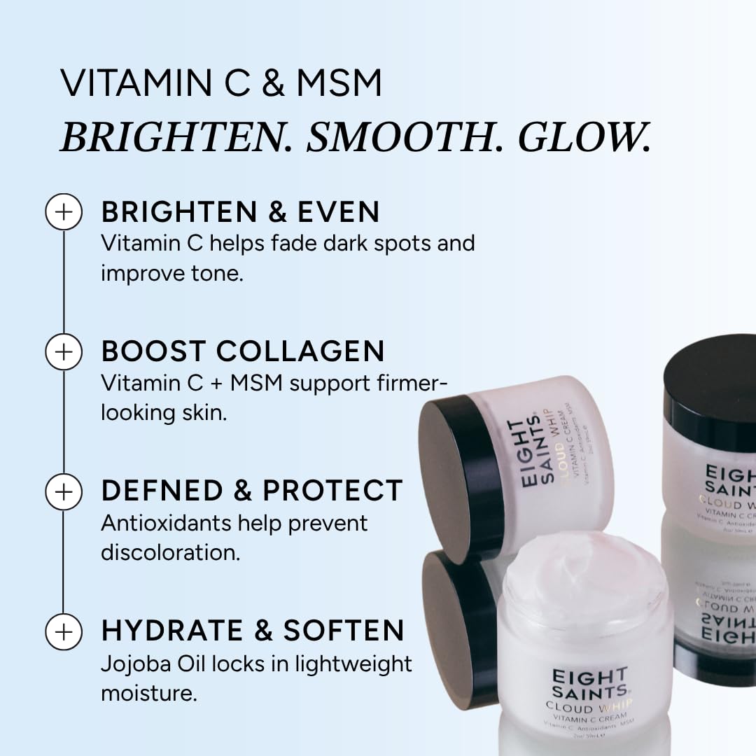 Eight Saints Skincare Cloud Whip Vitamin C Face Moisturizer, Day Cream For Women, Anti Aging Cream To Reduce Fine Lines and Wrinkles, with Vitamin B5, Cocoa Butter, and Jojoba Oil, 2 Ounces