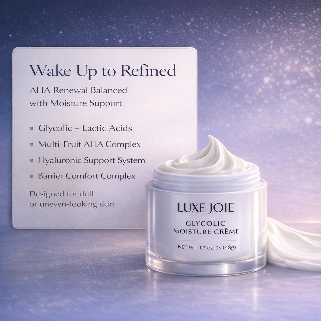 LuxeJoie Glycolic Moisture Creme – Exfoliating Face Moisturizer with Glycolic Acid – Lightweight Hydrating Cream for Smoother-Looking Skin – 1.7 oz