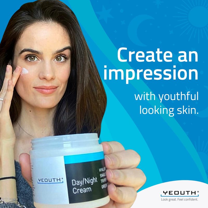 YEOUTH Day Night Cream with Hyaluronic Acid, Snail Mucin and Tripeptides, Face Cream for Women and Men, Fragrance Free Face Moisturizer, 4 oz