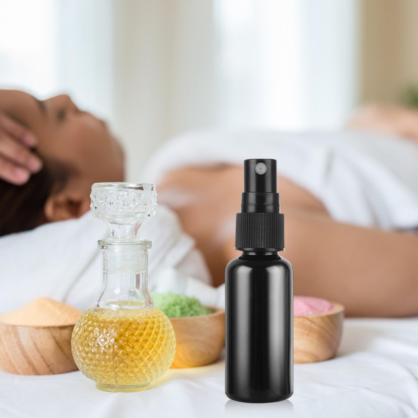 GBACHOOSE 60 Pack 1 oz Spray Bottle, Black Spray Bottle with Small Fine Mist Spray and Plastic Cap, Refillable for for Essential Oils, Bath, Beauty, Hair & Cleaning
