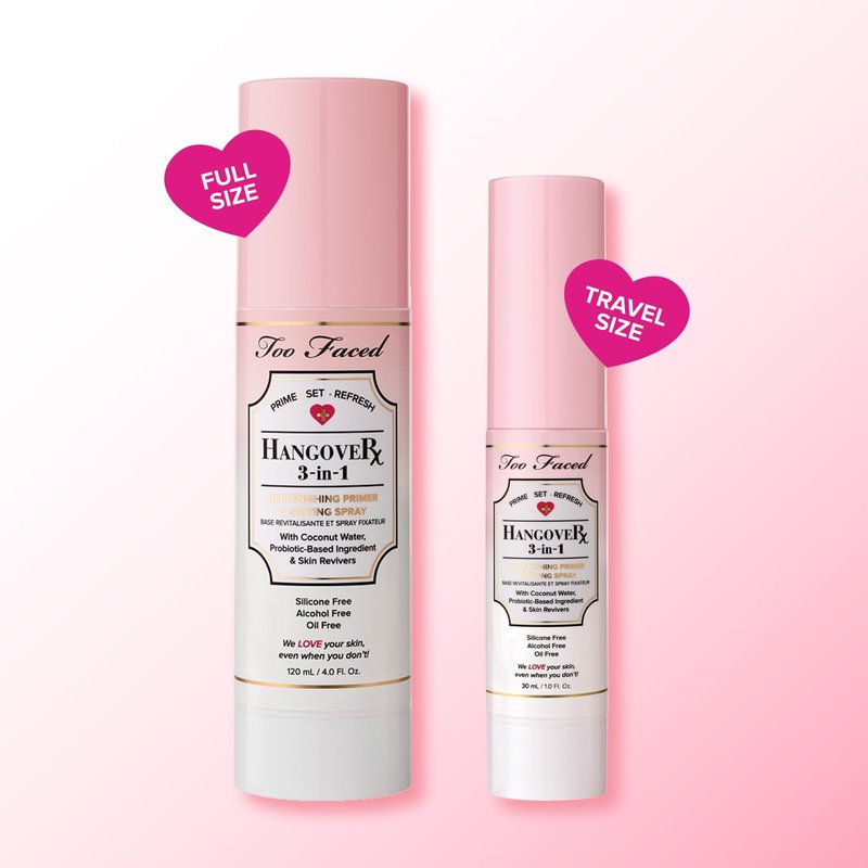 Too Faced Hangover 3-in-1 Primer & Setting Spray | Soothing & Hydrating Setting Spray for Face Makeup | Coconut Water | 4 Fl Oz, Clear