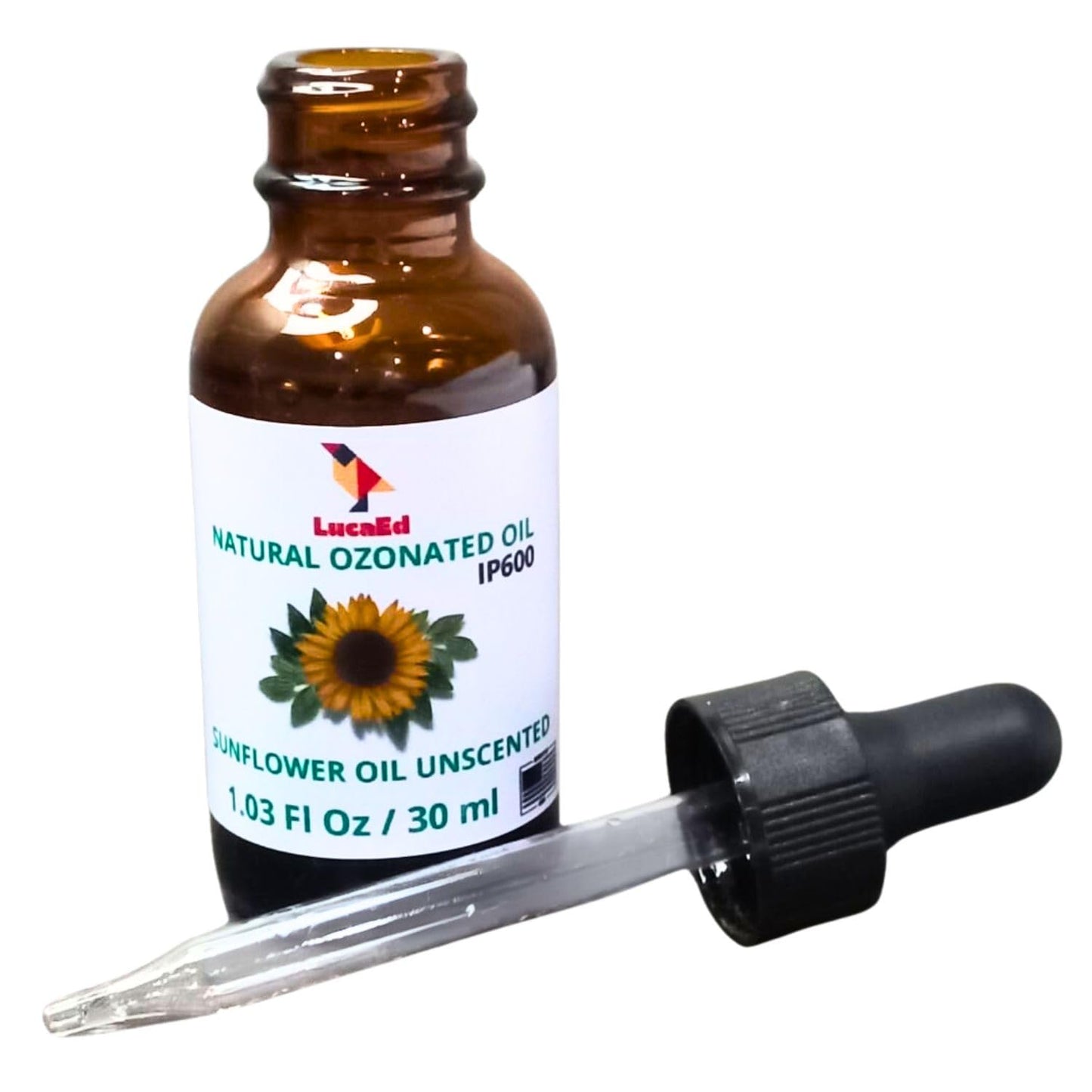 LucaED Ozonated Sunflower Oil for Face & Body – Boosts Collagen, Soothes Sensitive Skin, Hydrates Dry Skin & Supports Healthy Nails – Vegan & Paraben-Free - 1.03Oz/30ml