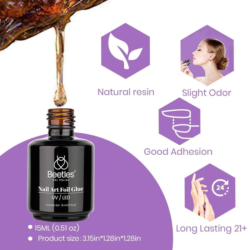 Beetles 15ml Nail Foil Glue, Foil Transfer Gel for Nails, Nail Art Sticker Adhesive Gel Polish, Soak Off, LED Lamp Required, DIY Manicure at Home, Nail Gifts for Women