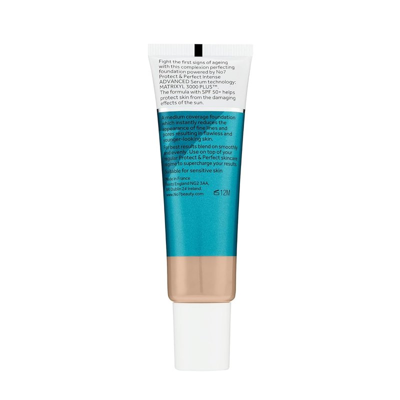 No7 Foundation - Protect & Perfect Advanced Age-Defying Makeup with SPF 50 | Calico, 30ml - Reduces Redness & Blurs Pores