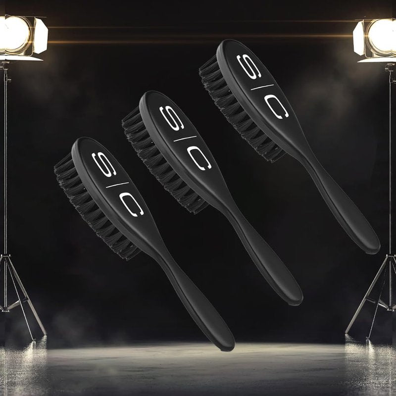StyleCraft The Fresh Cut Professional Fade and Cleaning Barber Hair Brush with Soft Nylon Bristles Set of 3, Black