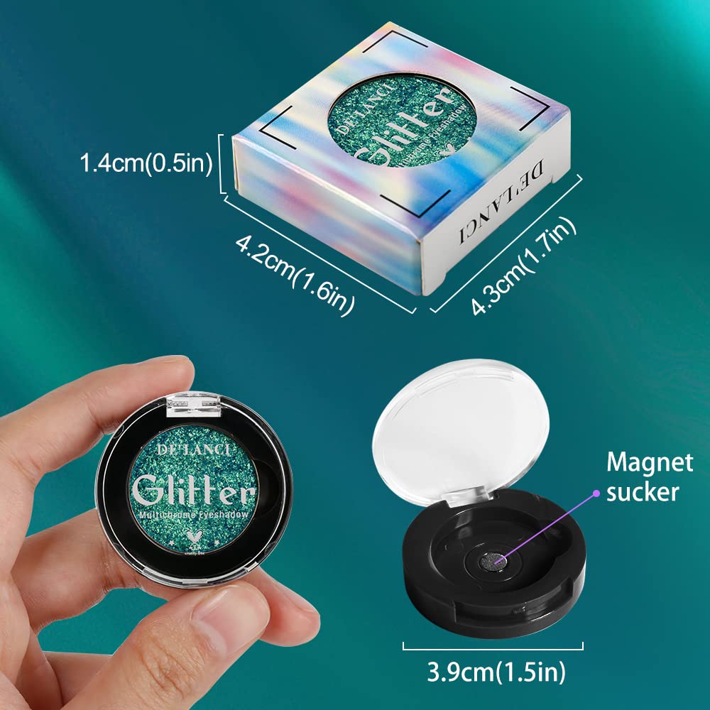Afflano Single Green Eyeshadow Shimmery, Highly Pigmented Multichrome Eye shadow Color Changing, Sparkle Forest Green Glitter Eyeshadow Palette, Holographic Emerald Chrome Eye Shadow for Eye Makeup