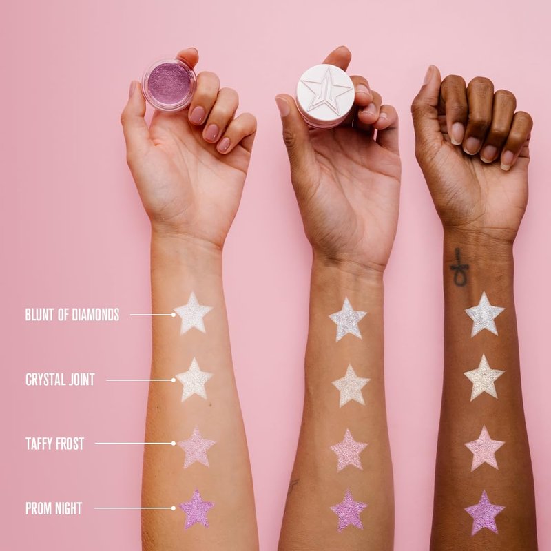 Jeffree Star Cosmetics Eye Gloss Powder, Wet-Powder Eyeshadow, High-Intensity Glass Effect, Brilliant Pearls, 0.16 oz, 4 Colors (Blunt of Diamonds)