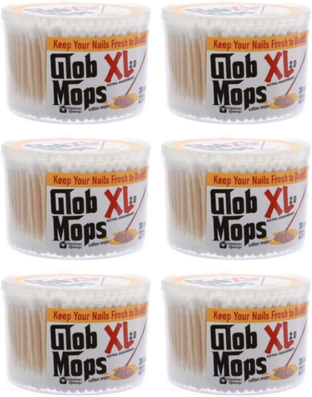 Glob Mops XL 2.0 6 Pack Cotton Swabs, Extra Absorbent, Bamboo Sticks, White