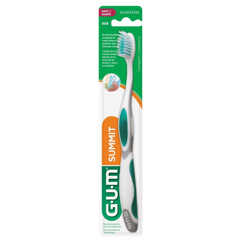GUM Summit+ Soft Toothbrush, 505ECM12, Compact Head, Soft Bristles, Professional Sample, 1 Count(Pack of 12)